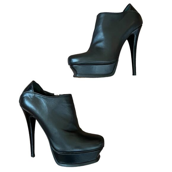 Yves Saint Laurent Womens Tribute 105 Black Leather Platform Heeled Ankle Boots - Picture 6 of 16